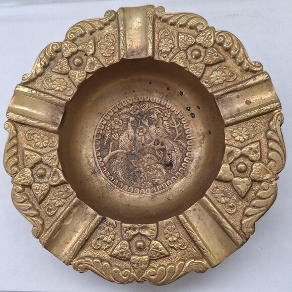 Vintage Brass Ashtray ornate Peacock - Picture 1 of 3